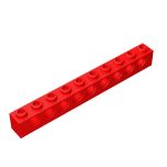 Technic Brick 1 x 10 [9 Holes] #2730 Red