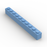 Brick 1 x 10 #6111 Medium Blue Gobricks 1 KG