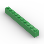Brick 1 x 10 #6111 Bright Green Gobricks 1 KG