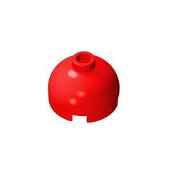 Brick, Round 2 x 2 Dome Top - Blocked Open Stud with Bottom Axle Holder x Shape + Orientation #553b Red
