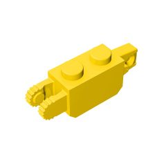 Hinge Brick 1 x 2 Locking with 1 Finger Vertical End and 2 Fingers Vertical End, 9 Teeth #30386 Yellow