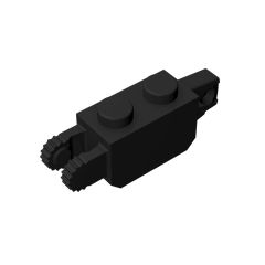 Hinge Brick 1 x 2 Locking with 1 Finger Vertical End and 2 Fingers Vertical End, 9 Teeth #30386 Black
