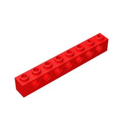 Technic Brick 1 x 8 [7 Holes] #3702 Red