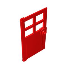 Door 1 x 4 x 6 with 4 Panes and Stud Handle #60623 Red