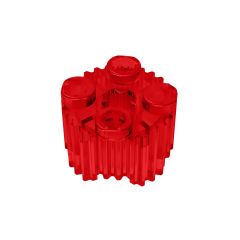 Brick, Round 2 x 2 With Axle Hole And Grille / Fluted Profile #92947 Trans-Red