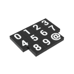 1 set of numbers from 0 to 9 and 1 symbol of @ with 1x1 flate plate Black Gobricks