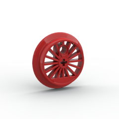 Train Wheel RC Train, Spoked with Technic Axle Hole and Counterweight, 37 mm diameter - Flanged Driver #85557 Red